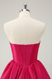 Fuchsia A Line Sweetheart Corset Satin Cute Cocktail Dress