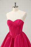 Fuchsia A Line Sweetheart Corset Satin Cute Cocktail Dress