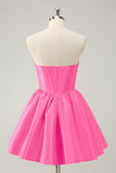 Fuchsia A Line Sweetheart Corset Satin Cute Cocktail Dress