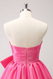 Fuchsia A-Line Strapless Ruffle Short Cocktail Dress with Bow