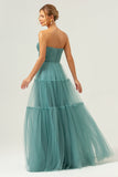 Eucalyptus A-Line Strapless Corset Tulle Bridesmaid Dress