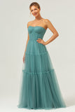 Eucalyptus A-Line Strapless Corset Tulle Bridesmaid Dress