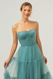 Eucalyptus A-Line Strapless Corset Tulle Bridesmaid Dress