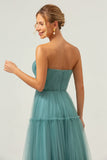 Eucalyptus A-Line Strapless Corset Tulle Bridesmaid Dress