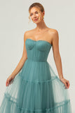 Eucalyptus A-Line Strapless Corset Tulle Bridesmaid Dress