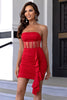 Load image into Gallery viewer, Red Strapless Tight Ruched Cocktail Dress with Ruffles