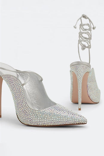 Sparkly Silver Beaded Stiletto High Heels