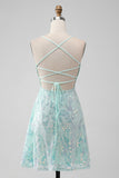 Mint A Line Sequins Short Cocktail Dress with Lace-up Back