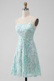 Mint A Line Sequins Short Cocktail Dress with Lace-up Back