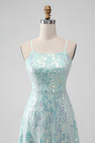 Mint A Line Sequins Short Cocktail Dress with Lace-up Back