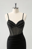 Black Bodycon Spaghetti Straps Corset Short Homecoming Dress with Beading