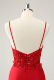 Sparkly Red Bodycon Spaghetti Straps Homecoming Dress with Sequins