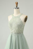 Dusty Green Halter Sequins A Line Cocktail Dress