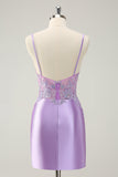 Sparkly Bodycon Lilac Spaghetti Straps Cocktail Dress with Sequins