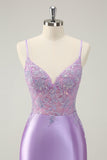 Sparkly Bodycon Lilac Spaghetti Straps Cocktail Dress with Sequins