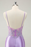 Sparkly Bodycon Lilac Spaghetti Straps Cocktail Dress with Sequins