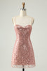 Load image into Gallery viewer, Sparkly Blush Spaghetti Straps Sequins A Line Cocktail Dress