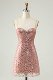 Sparkly Blush Spaghetti Straps Sequins A Line Cocktail Dress