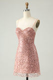 Sparkly Blush Spaghetti Straps Sequins A Line Cocktail Dress