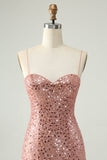 Sparkly Blush Spaghetti Straps Sequins A Line Cocktail Dress