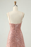 Sparkly Blush Spaghetti Straps Sequins A Line Cocktail Dress