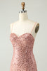Load image into Gallery viewer, Sparkly Blush Spaghetti Straps Sequins A Line Cocktail Dress