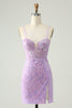 Load image into Gallery viewer, Sparkly Lilac Sequins Bodycon Mini Cocktail Dress with Slit
