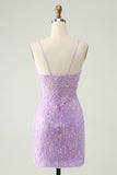 Sparkly Lilac Sequins Bodycon Mini Cocktail Dress with Slit