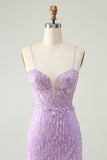 Sparkly Lilac Sequins Bodycon Mini Cocktail Dress with Slit