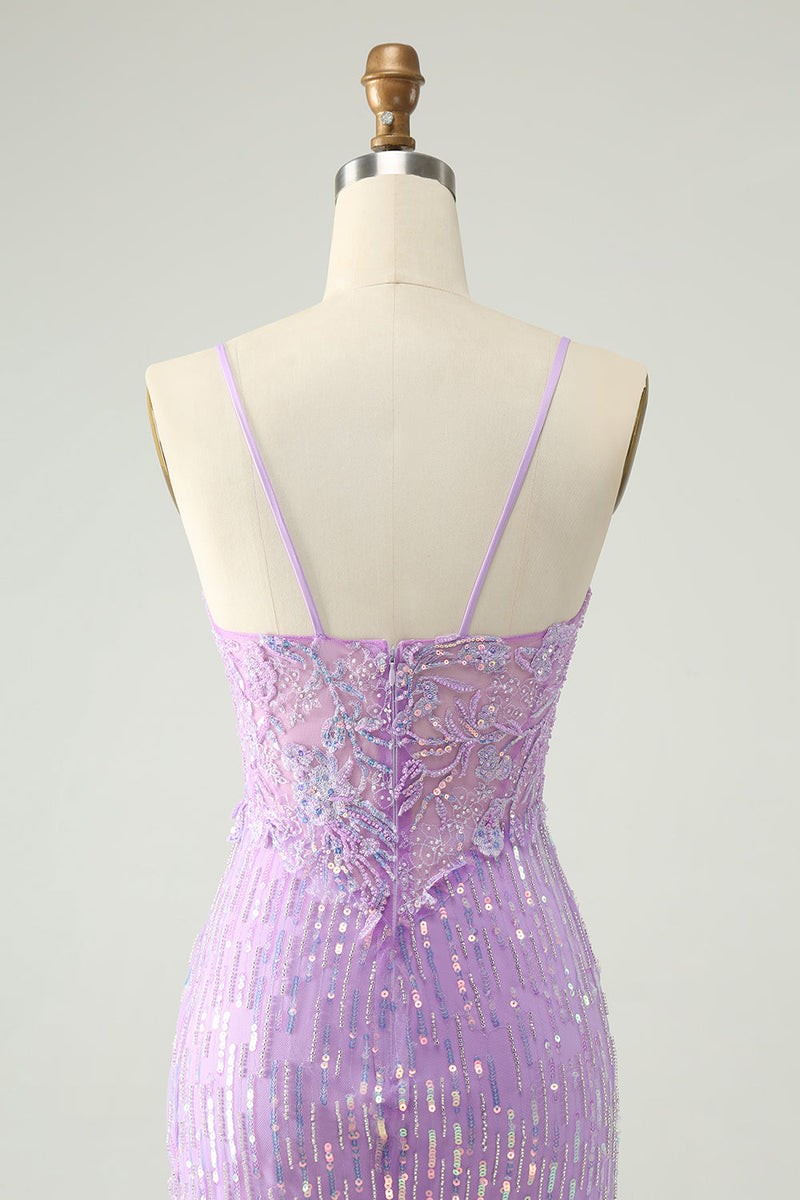 Load image into Gallery viewer, Sparkly Lilac Sequins Bodycon Mini Cocktail Dress with Slit