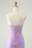 Sparkly Lilac Sequins Bodycon Mini Cocktail Dress with Slit