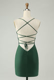 Glitter Dark Green Tight V Neck Beaded Cocktail Dress