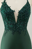 Glitter Dark Green Tight V Neck Beaded Cocktail Dress