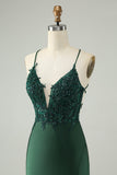 Glitter Dark Green Tight V Neck Beaded Cocktail Dress