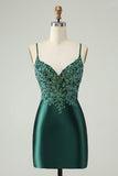 Sparkly Dark Green Tight V Neck Short Cocktail Dress with Sequins