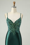 Glitter Dark Green Tight V Neck Short Cocktail Dress with Sequins