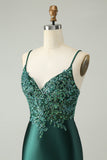 Glitter Dark Green Tight V Neck Short Cocktail Dress with Sequins