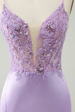 Glitter Purple V-Neck Tight Sequined Cocktail Dress with Appliques