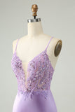 Glitter Purple V-Neck Tight Sequined Cocktail Dress with Appliques