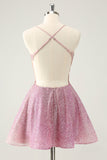 Dark Pink A Line Sparkly Beading Appliques Corset Short Homecoming Dress