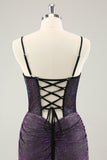 Dark Purple Spaghetti Straps Corset Glitter Short Homecoming Dresses