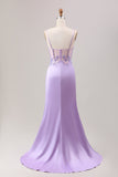 Stylish Sage Mermaid Pleated Sequin Corset Long Prom Dress With High Slit