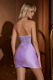 Lilac Corset Short Bodycon Cocktail Dress with Embroidery