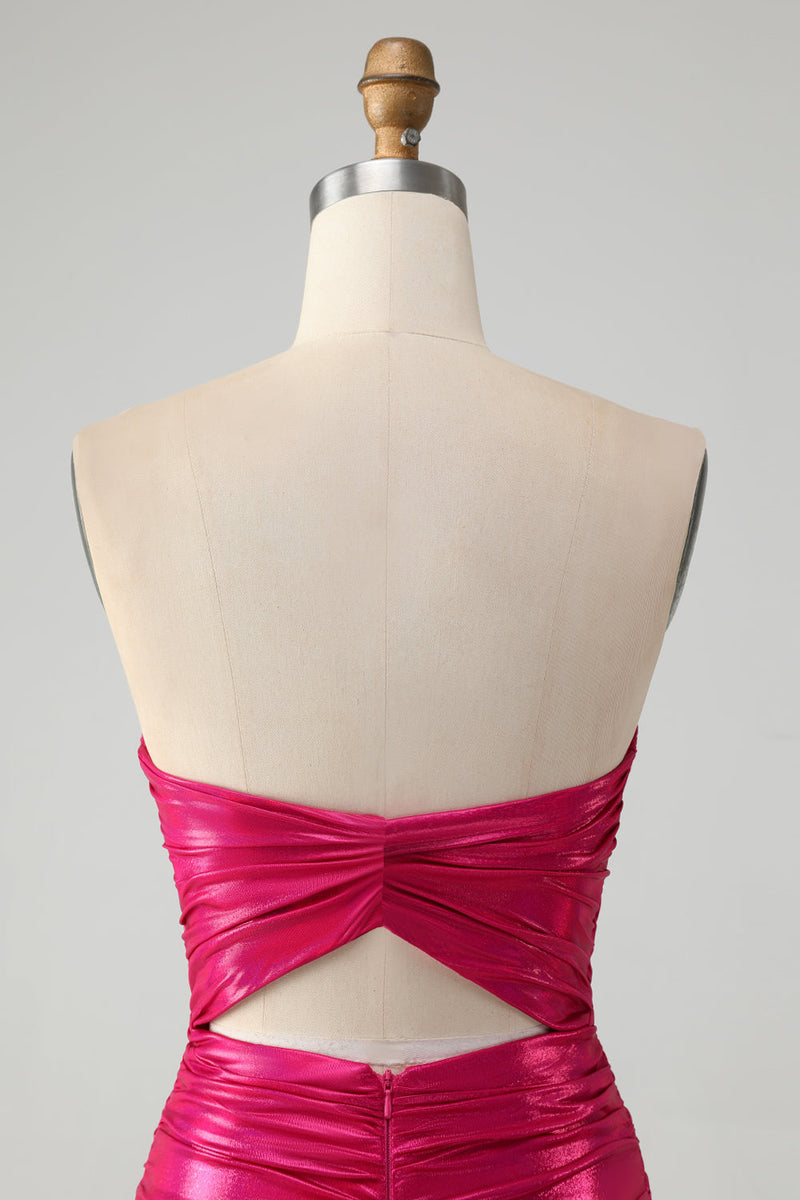 Load image into Gallery viewer, Chic Fuchsia Strapless Keyhole Pleated Tight Cocktail Dress