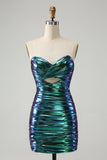 Sparkly Teal Blue Bodycon Sweetheart Ruched Short Cocktail Dress