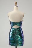 Sparkly Teal Blue Bodycon Sweetheart Ruched Short Cocktail Dress