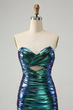 Sparkly Teal Blue Bodycon Sweetheart Ruched Short Cocktail Dress