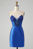 Sparkly Royal Blue Bodycon Strapless Cocktail Dress with Beading