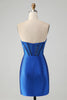 Load image into Gallery viewer, Sparkly Royal Blue Tight Strapless Short Cocktail Dress with Beading