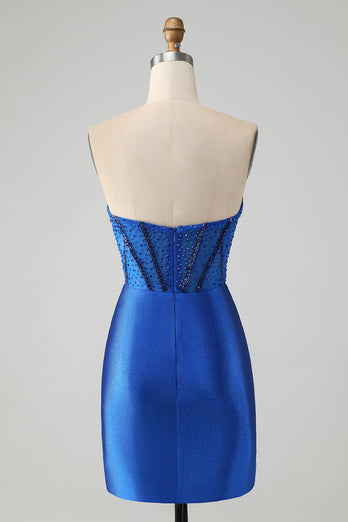 Sparkly Royal Blue Bodycon Strapless Cocktail Dress with Beading